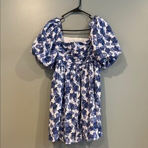 Abercrombie & Fitch Blue and White Puff Sleeve Sundress